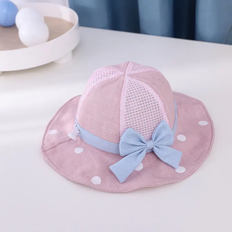 

1-3 Year Cute Bowknot Sun Hat for Kids Toddler Boys Girls Wide Brim Summer Play Hats Cotton Baby Bucket Cap with Chin Strap