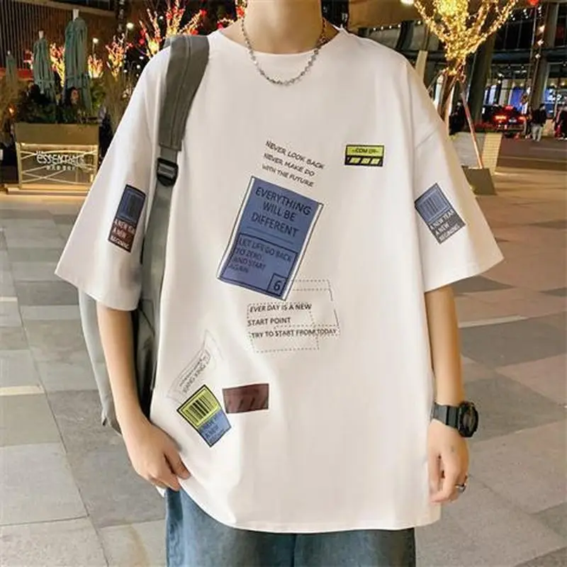 

t-shirts men Summer new printed short-sleeved t-shirt Korean fashion Loose student oversize tops wild handsome wild Man Clothes
