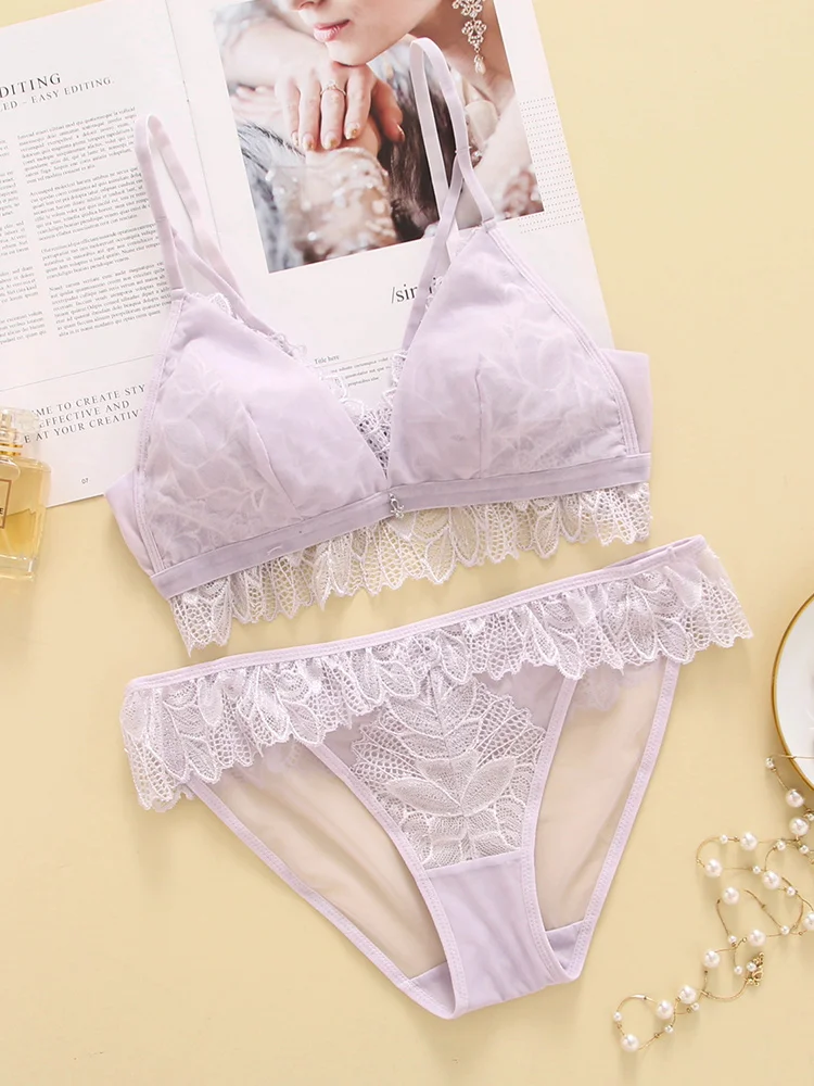 

Women Lace Bra Sets Seamless Underwear Backless Vest Sexy Padded Bralette Lingerie Ultrathin Bra & Brief Sets Female Intimates