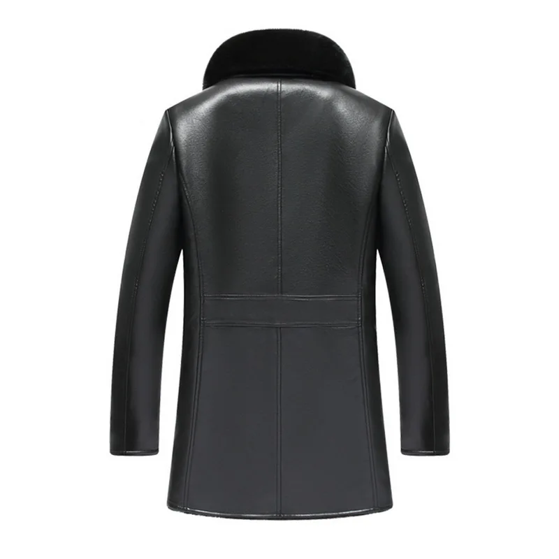 Vertvie Мужчины искусственная кожа куртка длинный бизнес искусственный мех Толстая