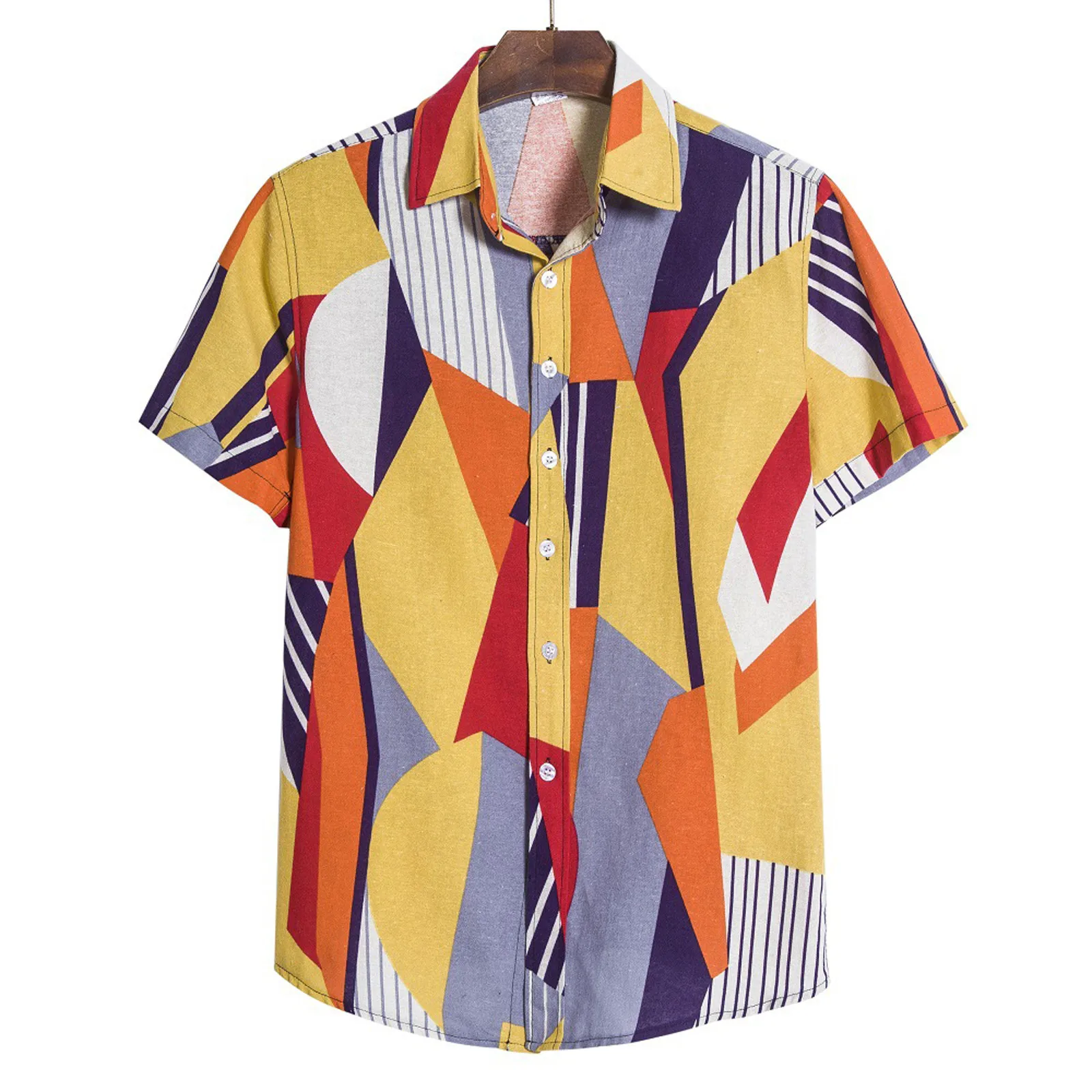 

Mens Vintage Ethnic Style Printing Loose Short Sleeve Stand Collar Casual Shirt daily wearing high quality office big blouse