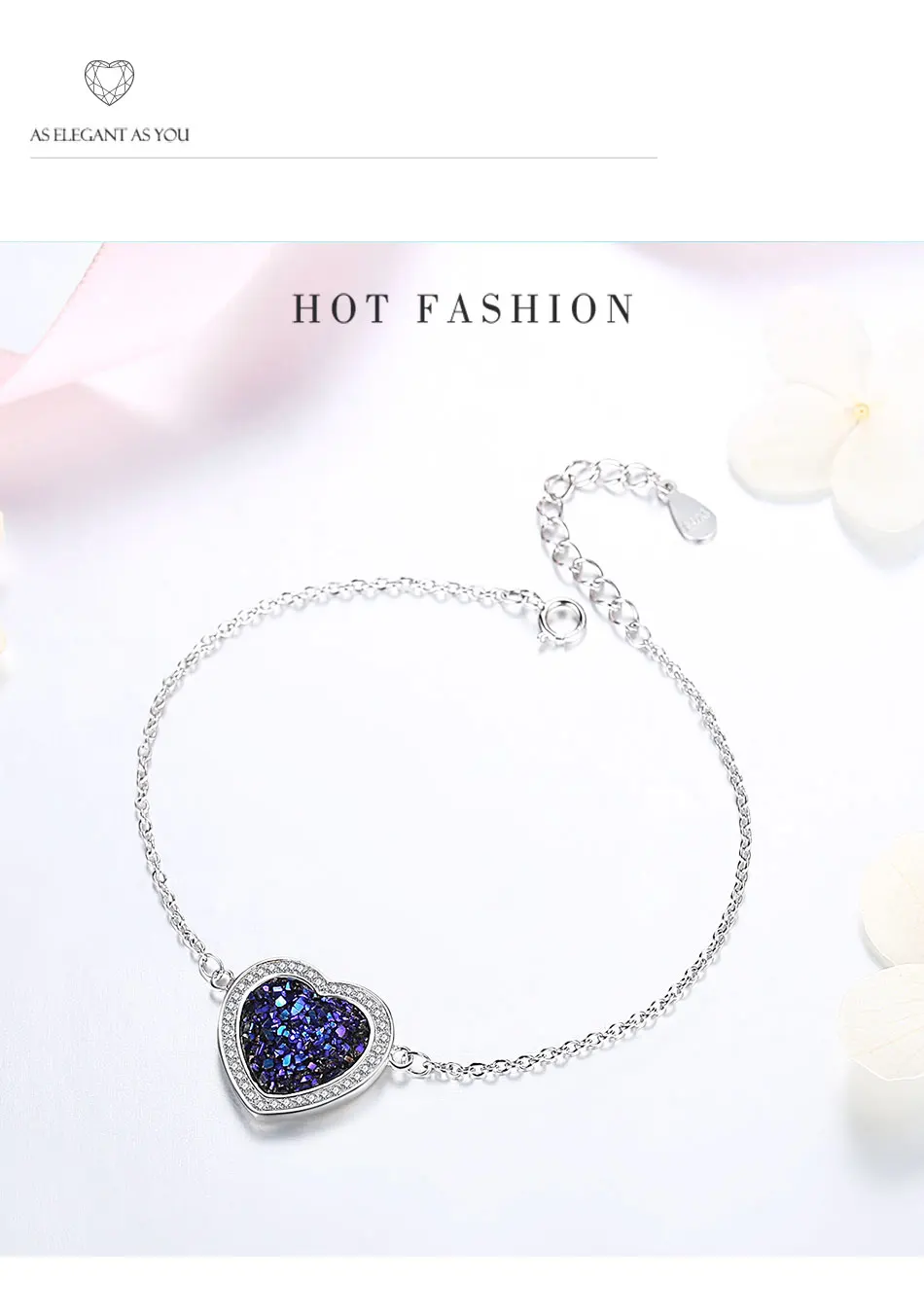 ELESHE Сердце моря 925 пробы серебро сердце цепочка браслет украшения с синим кристаллом браслеты для женщин Свадебные украшения