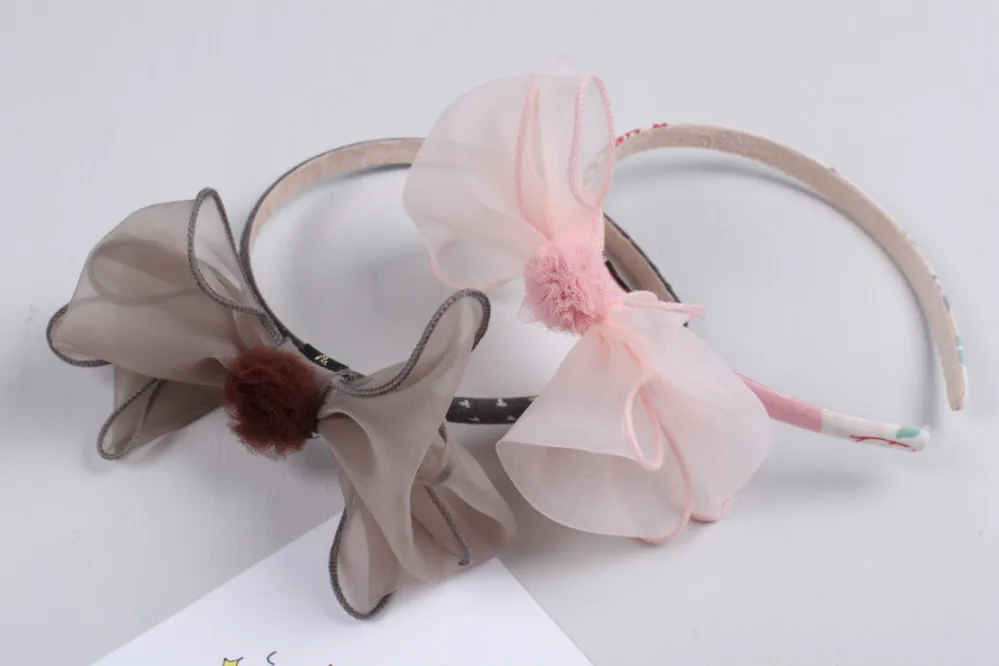

12pcs Fashion Cute Gauze Pom Pom Bow Hairbands Color Ball Bowknot Hair Sticks Princess Headwear Boutique Hair Accessories