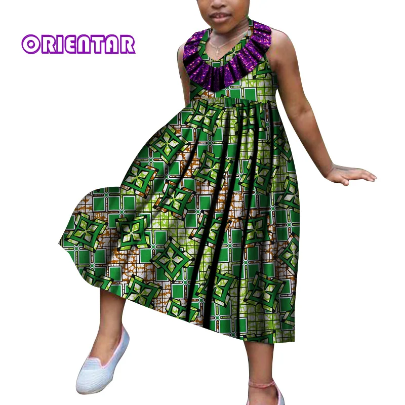 

Summer African Dress for Girls Kids Dashiki Traditional Cotton Sleeveless Dresses Africa Print Girl Natural Dress Costume WYT516