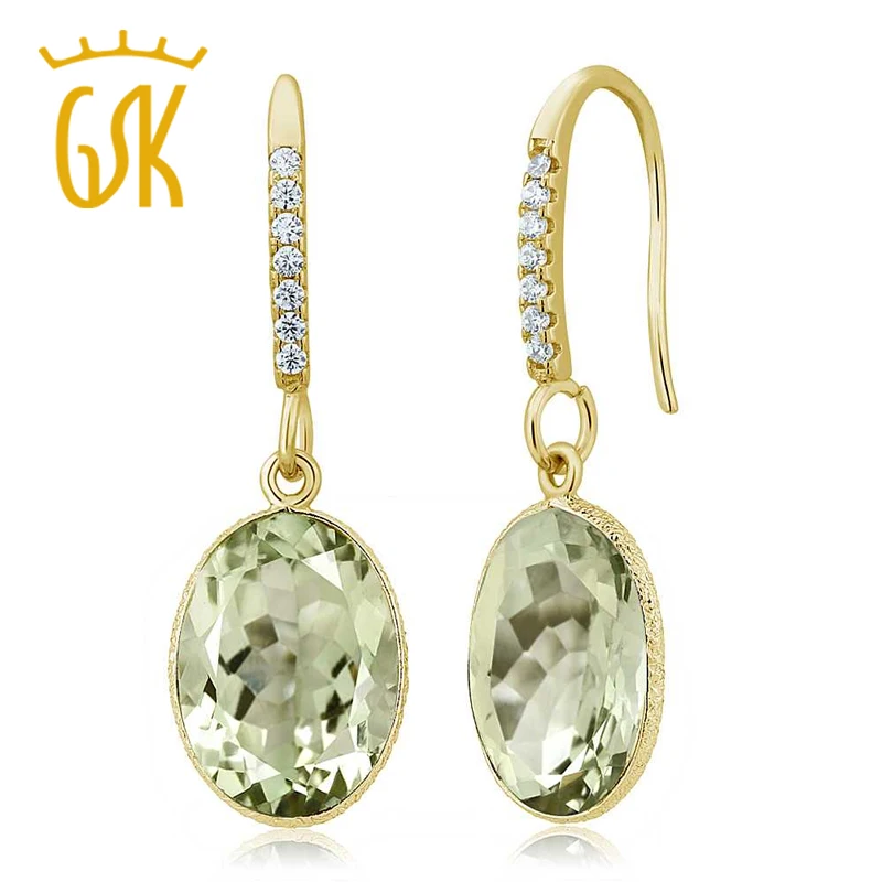 GemStoneKing 10,00 Ct 14X10 мм Овальный натуральный зеленый аметист позолоченные серебряные серьги-подвески с драгоценными камнями для женщин