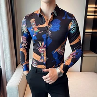 personalized cartoon print mens shirt long sleeve slim fit streetwear casual shirt social business dress shirts party tuxedo