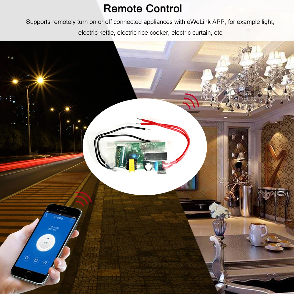 

eWelink Single Live Wire WIFI Module 180-240V Wifi Switch Timer Wireless Light Switch Remote Controll Module APP Control