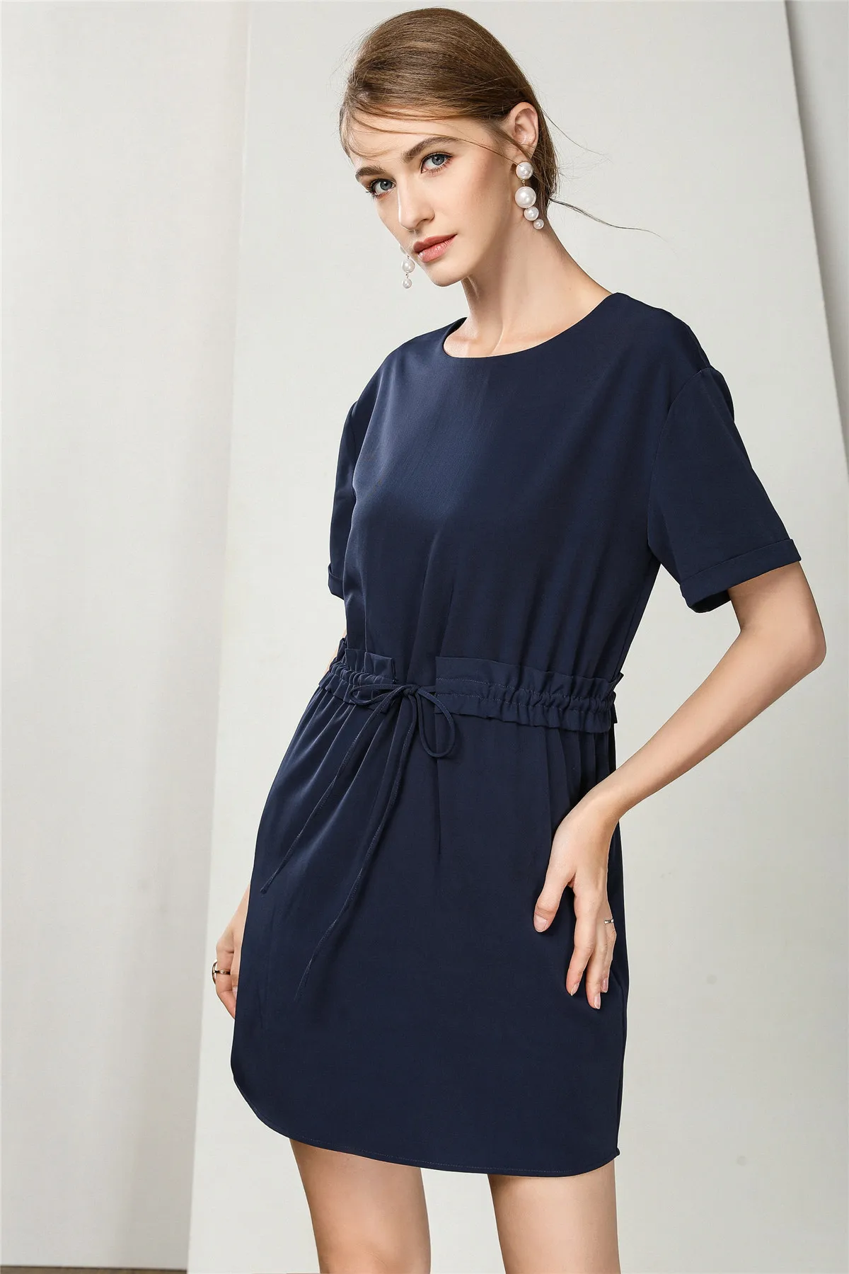 

LA.TENDRE 2020 New Summer Solid Color Women Dress Loose Casual O-Neck Party Khaki Blue Dress High Fashion Mini Skirt