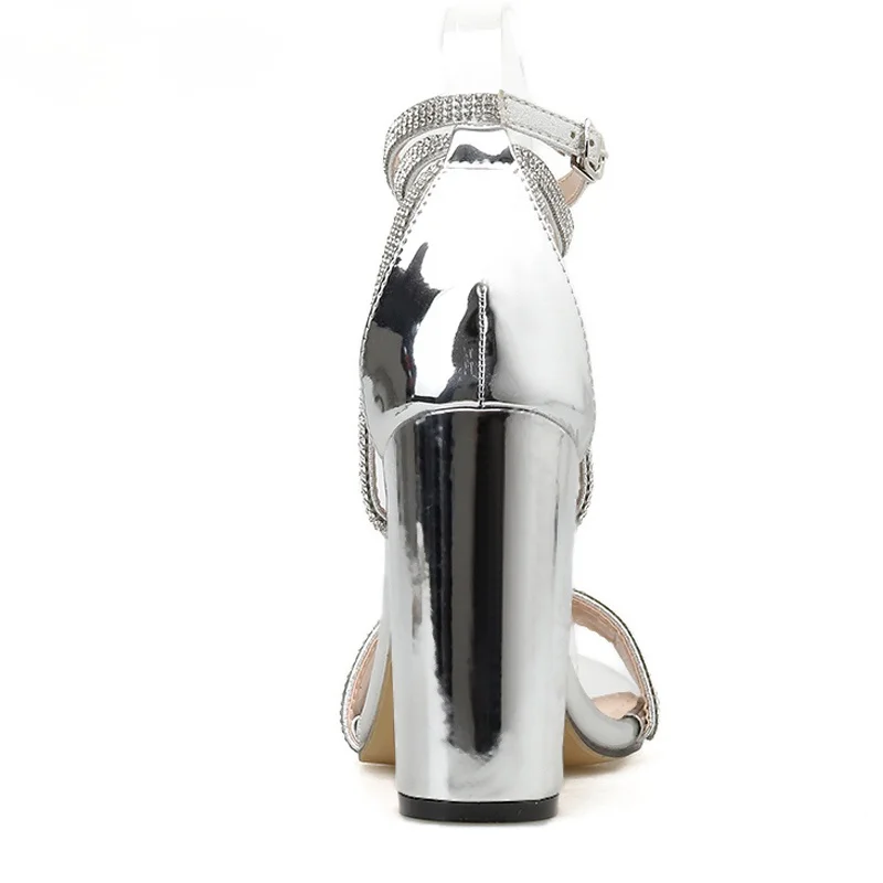 

2021 Fashion Sexy Ladies Sandals Square Heel Buckle Strap Ladies Sandals Stiletto High Heels Wedding Shiny High Heels