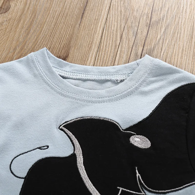 Plusign и принтом слон Одежда для мальчиков летняя хлопковая Футболка короткий