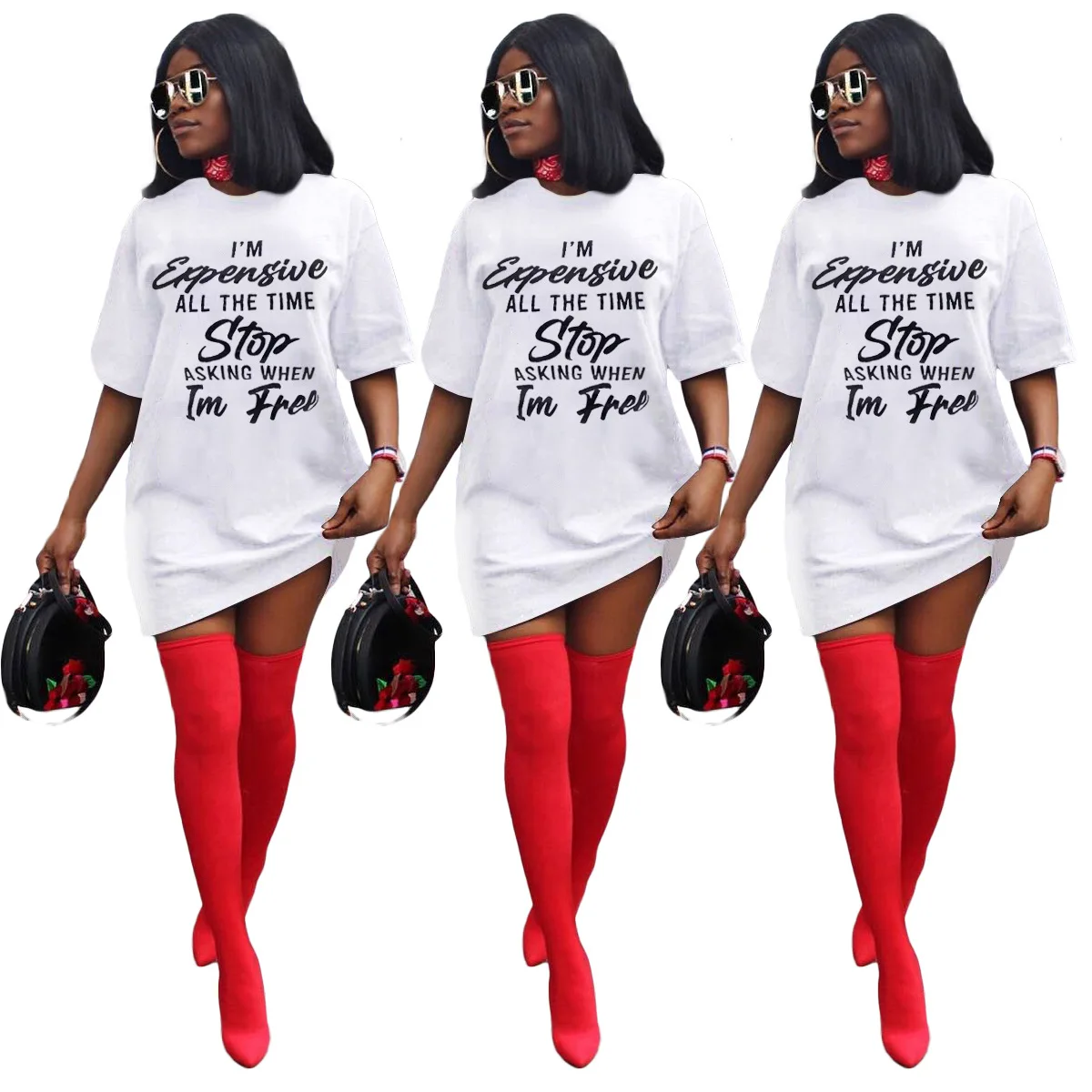 

Summer Fashion Women Letter Round Neck Short Sleeve T-Shirt Dress Casual Loose Streetwear Dresses