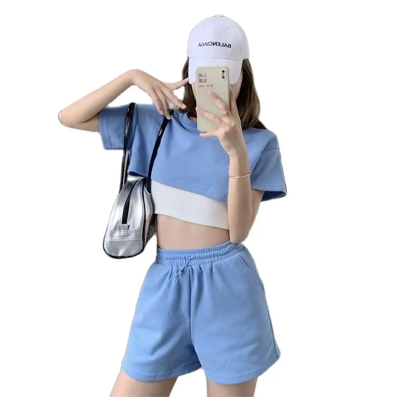 

Women Two Piec Set Short T Shirts And Shorts Set Summer Short Sleeve O-neck Casual Joggers Biker Shorts Sexy Outfit For Woman