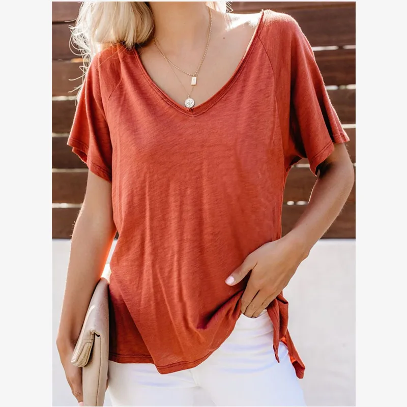 Женская футболка с коротким рукавом повседневная Однотонная треугольным