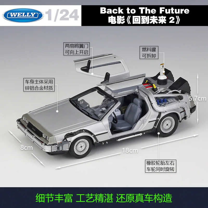 Модель литая металлическая автомобиля в масштабе 1/24 Назад будущее DeLorean DMC 12 I/II/III