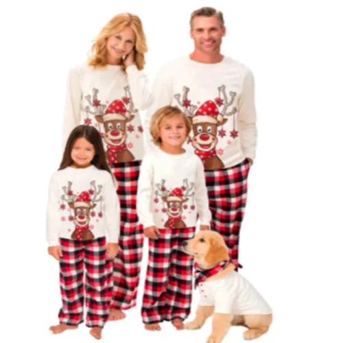 

Christmas Family Pyjamas Set Xmas Tops +Plaid Pants Outfit Sleepwear Set Family Matching Christmas PJs Xmas Nightwear Homewear