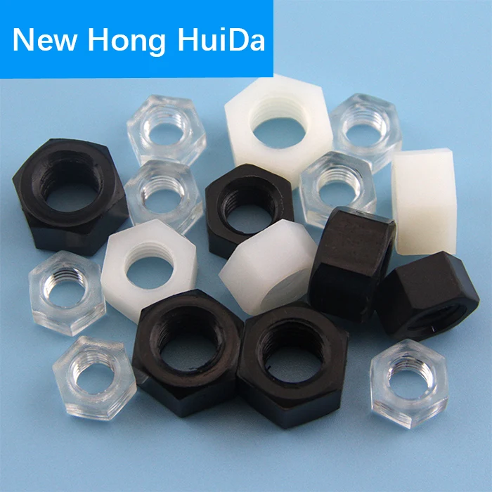 

White Black Transparent Nylon Hex Metric Nut Hexagon Threaded Plastic Nuts M2 M2.5 M3 M4 M5 M6 M8 M10 M12 M14 M16 M18 M20