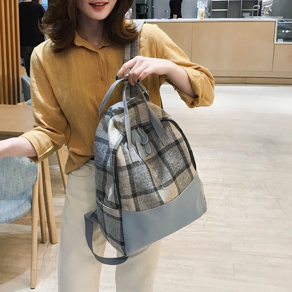 

#H40 High Quality School Bags For Teenage Girls Plaid Canvas Backpack Women New Travel Bag Fashion Versatile Backpacks Mochila