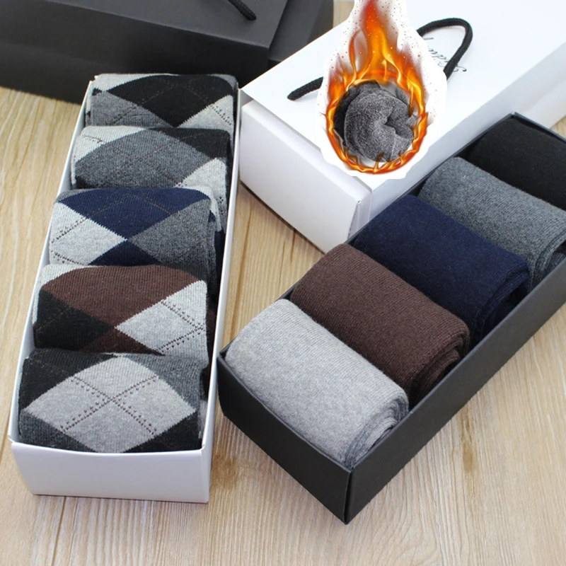 

Носки мужские зимние Утепленные хлопковые, классические термоноски средней длины, теплые деловые для отца, мужей, подарок, 5 пар