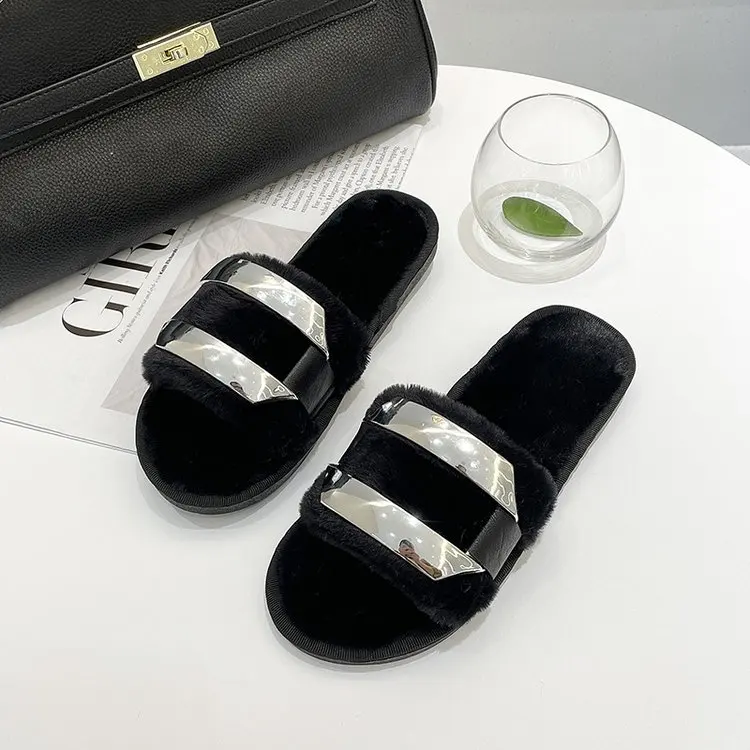 2021 Autumn and Winter New Ladies Cotton Slippers Household Fur Slippers Women Fashion Comfortable Women's Shoes Plush Slippers