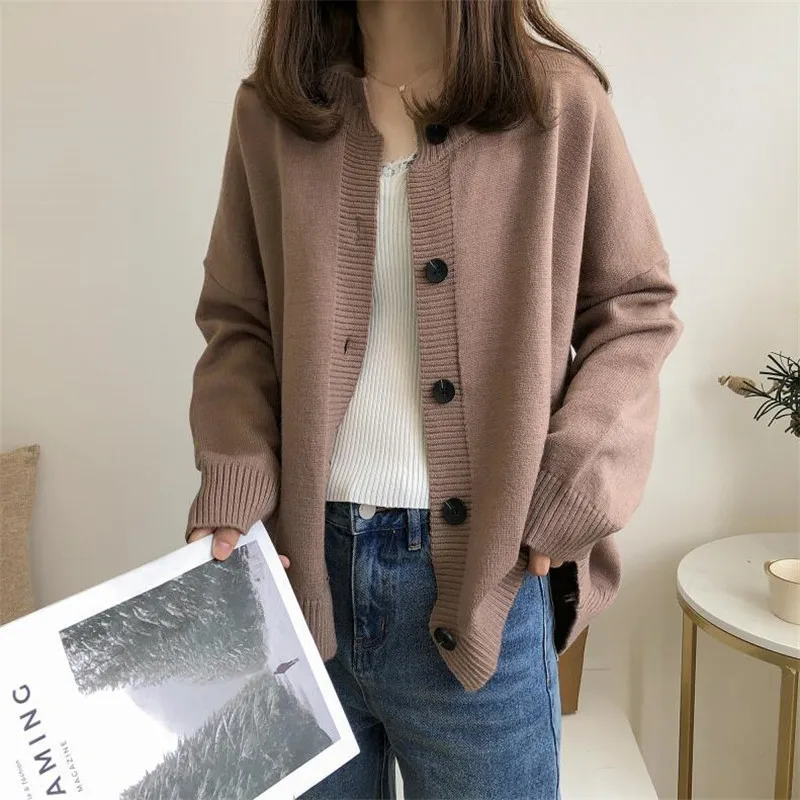 2019 весна и осень женский свитер сплошной цвет с длинными рукавами Корейская