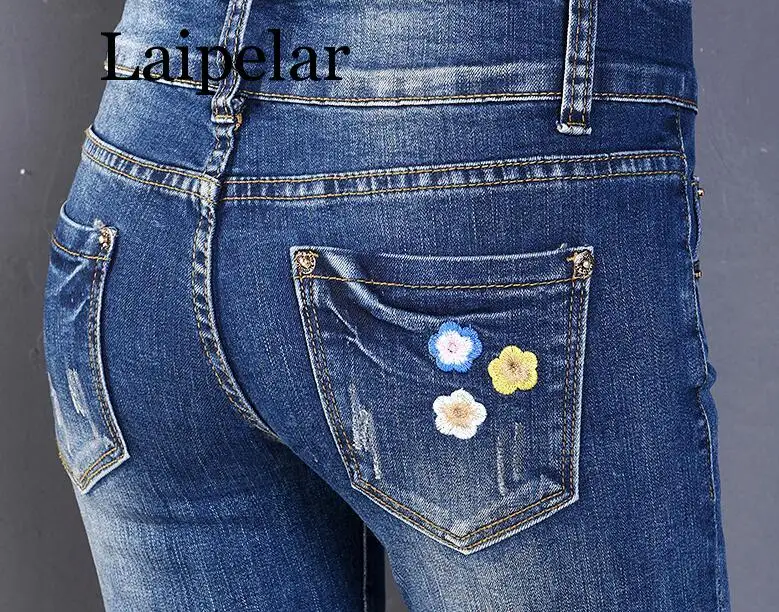 

Autumn Flower Embroidery Jeans Women Pantalon Femme Woman Jeans Skinny Trousers Winter Denim Pants Stretch Pencil Jeans