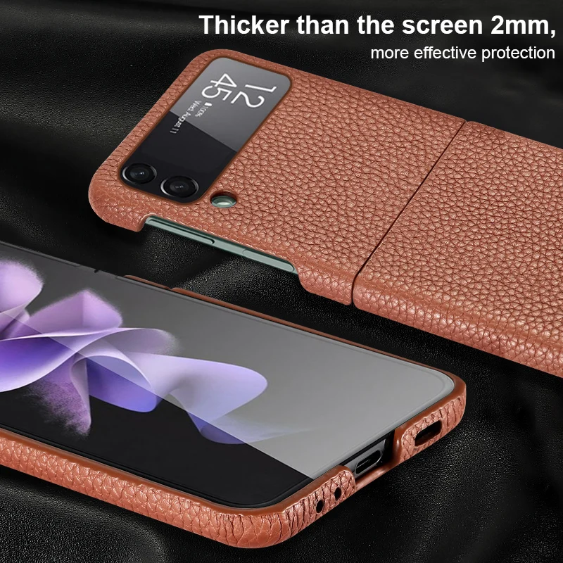 LANGSIDI Luxury Genuine Leather phone cases For Samsung Z flip 3 4 5G Funda Protective Shockproof cover For galaxy z flip 4 case