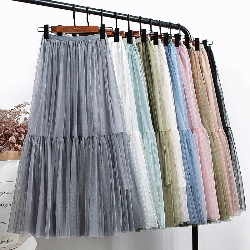 Пышным длинные фатиновые юбки Милые однотонные Туфли качели лоскутное Boho