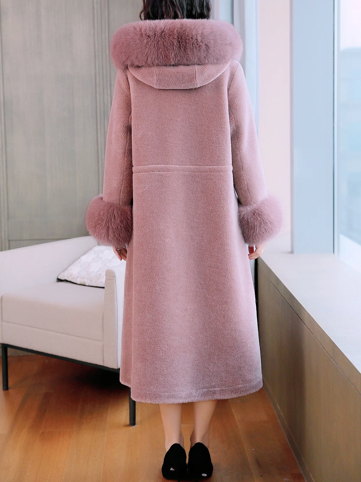 Женское длинное пальто из овчины зимняя куртка с воротником лисьего меха и