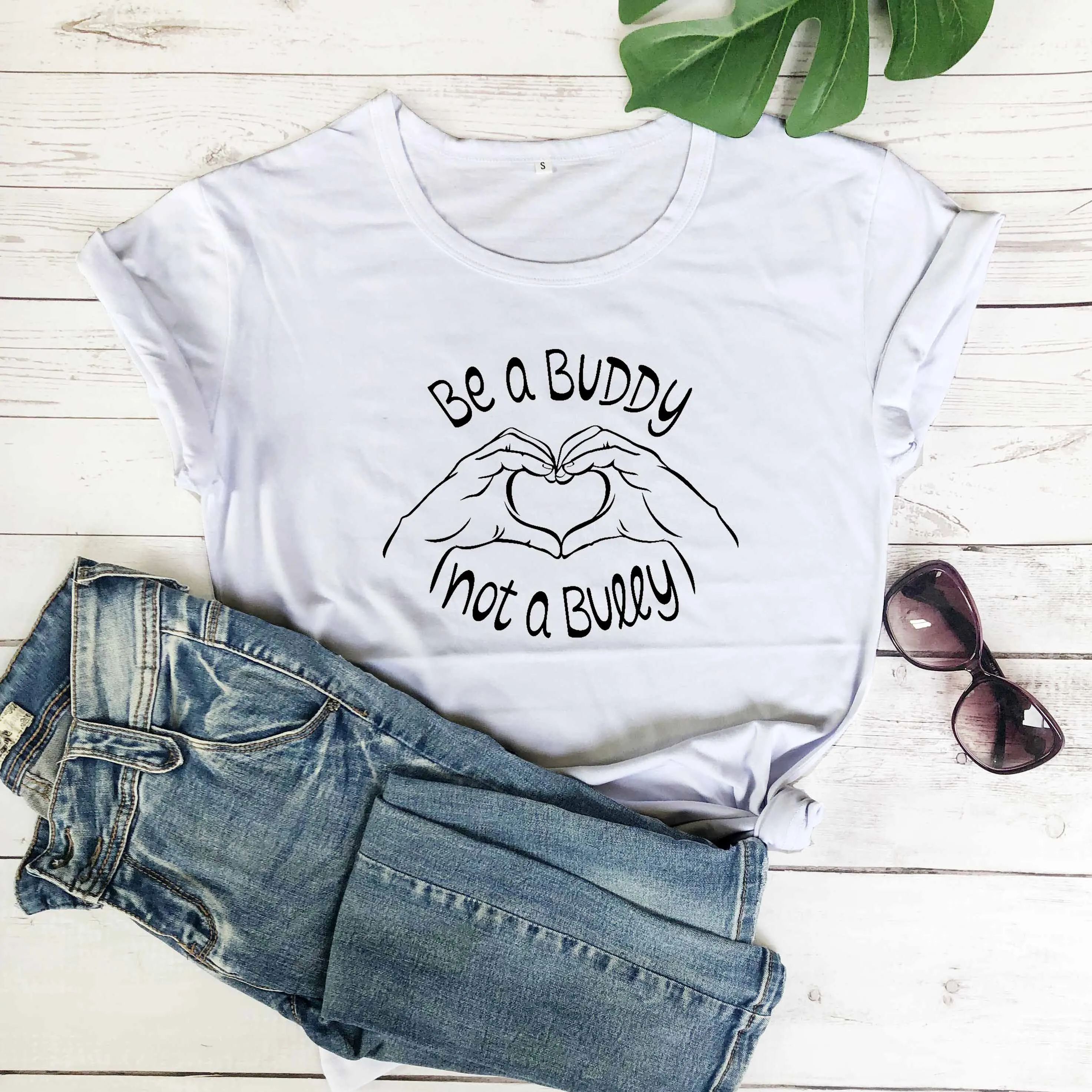 

Be A Buddy Not A Bully Inspirational t shirt fashion heart graphic funny grunge tumblr tees vintage cute kawaii young tops m036