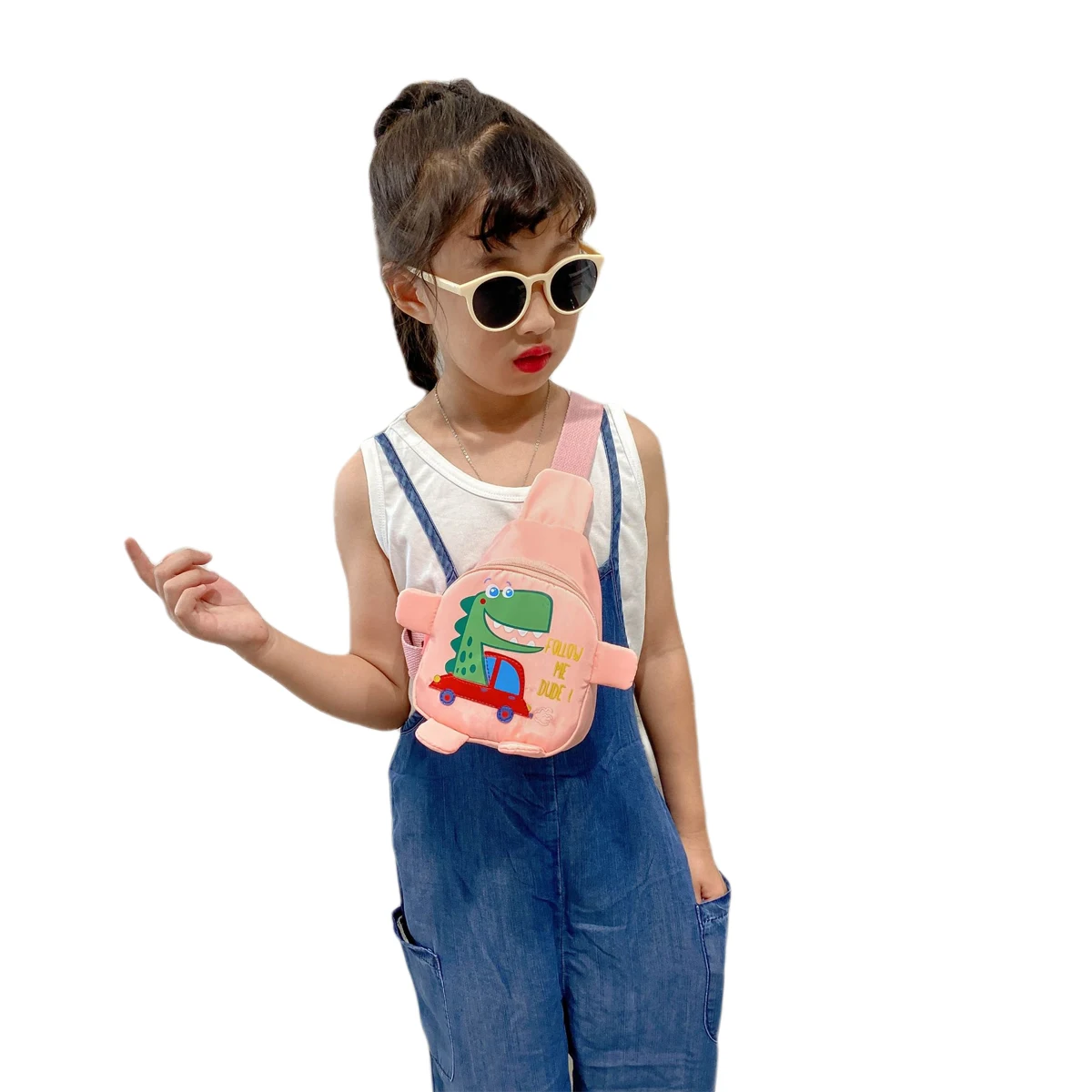 

2020 Fashionable Kids Waist Bag Mini Sling Backpack Funny Cartoon Dinosaur Print Travel Satchel Shoulder Bag for Boys Girls
