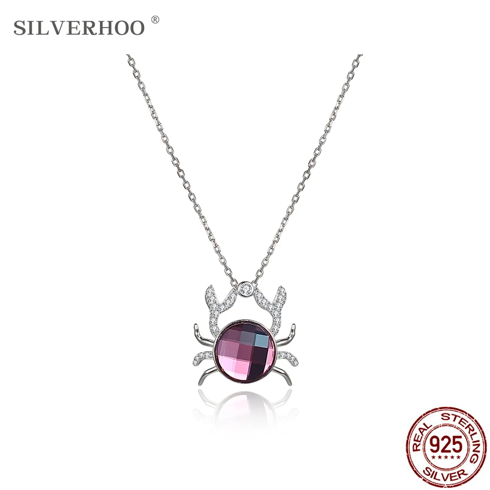 

SILVERHOO Trendy Crab Pendant Necklaces For Women Sterling Silver 925 Jewelry Round Austria Crystal & 5A Cubic Zirconia Necklace