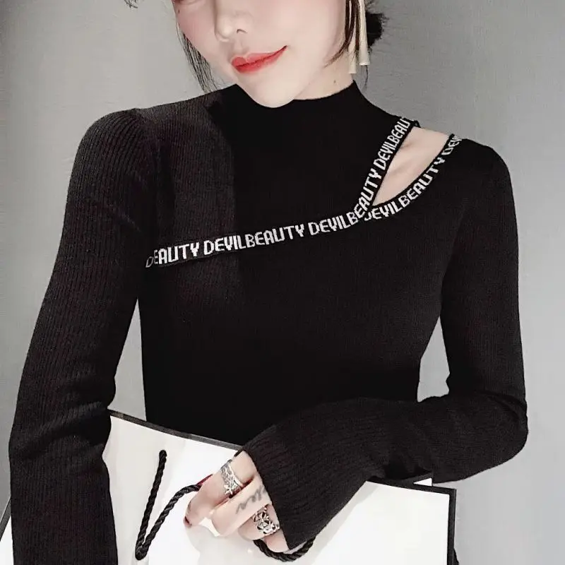 Женская рубашка женская трикотажная Сексуальная футболка Водолазка белая с