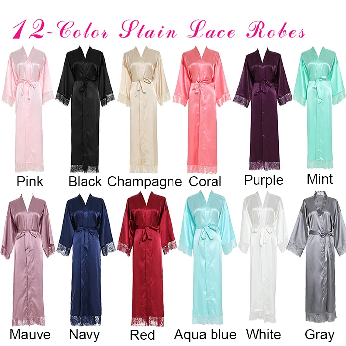 Silk Satin Lace Robes Bridesmaid Bride Robe Bridesmaid Robes Women Wedding Long Robe Bridal Robe Bathrobe Mint Robes