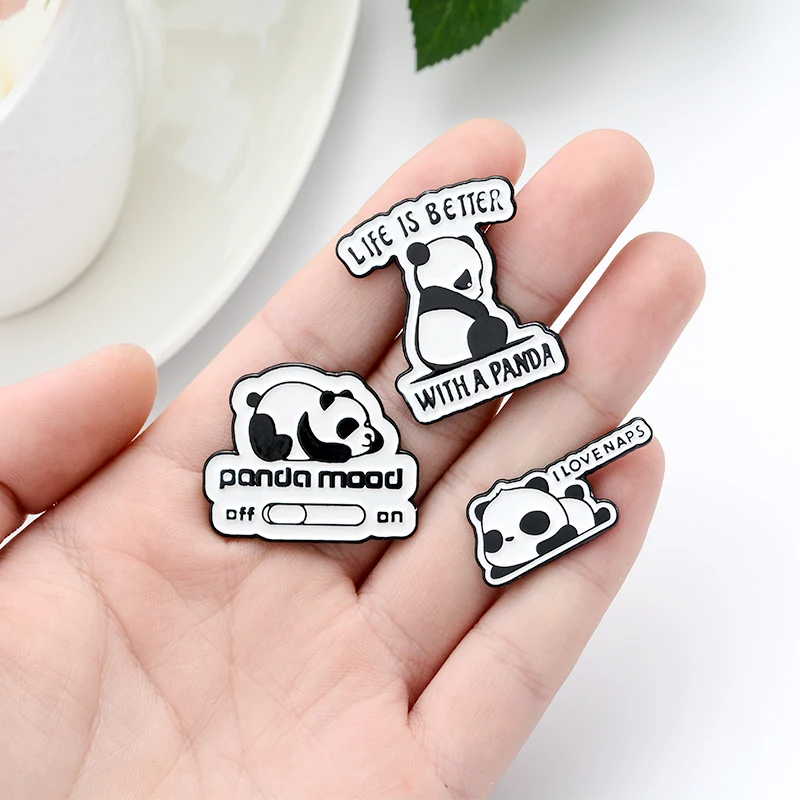 I Love Siesta Panda эмалированные булавки креативный Meme баннер черно белые животные