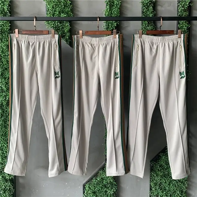 

Ribbon Striped Apricot AWGE Needles Sweatpants Men Women High Quality Butterfly Embroidery Trousers Jogger Needles Track Pants