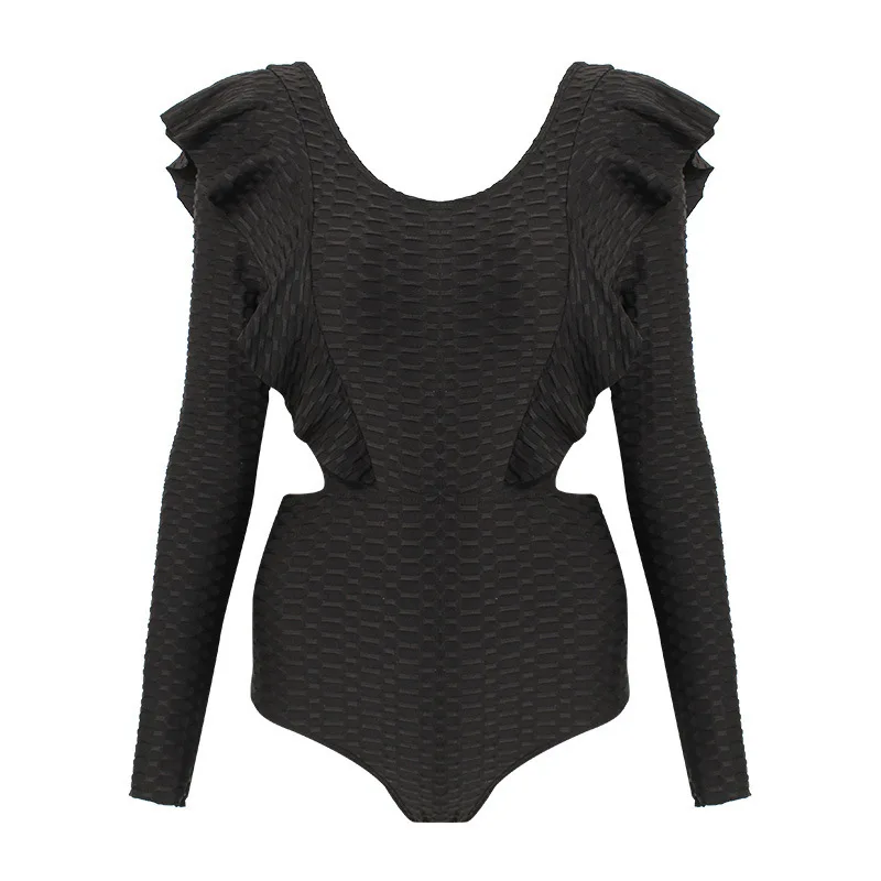 

Surfing Swimsuits For Women Sports Swimsuit Swimwear With Long Sleeves Bikini Surf Lady Queen Fan Sleeve Fit Covering Solid