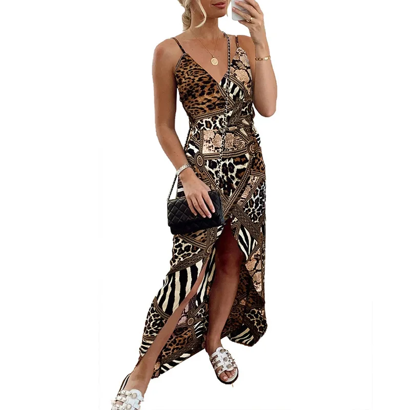 

Leopard Wrap Maxi Long Dress With Slit
