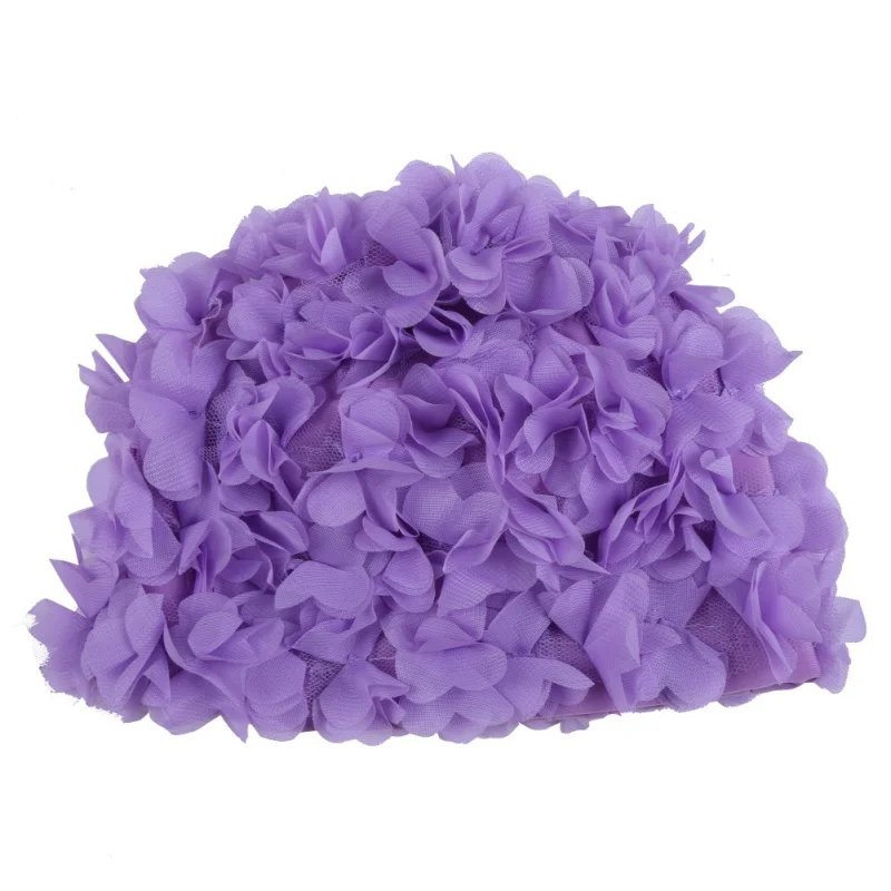 PURPLE Профессиональная спортивная шапочка для плавания женская цветочная эластичная дышащая подкладка шапочка для купания водонепроницаемая Спортивная одежда для длинных волос - Цвет: PURPLE