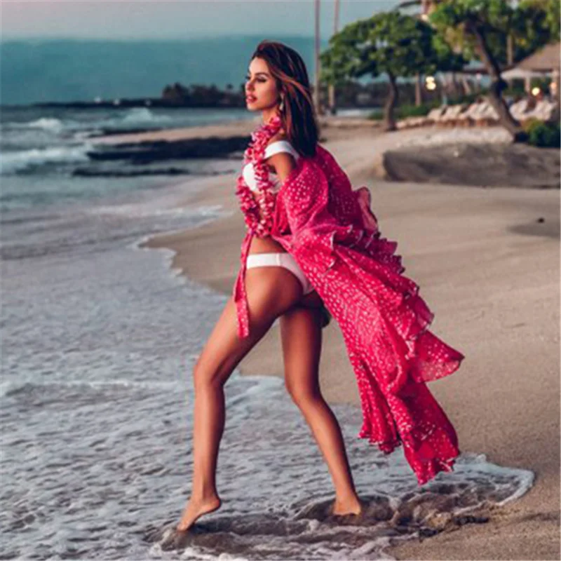 Женское шифоновое пляжное платье-парео Пляжное Платье-туника Платье-накидка