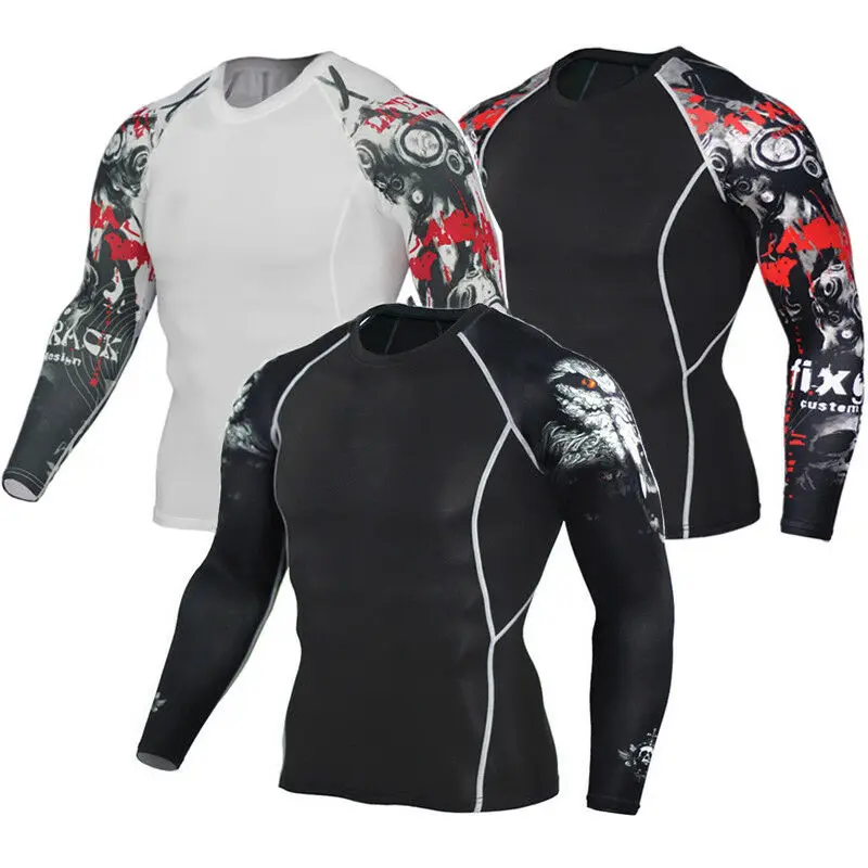 7 видов стилей для мужчин фитнес с длинными рукавами Бодибилдинг Кожа облегающие