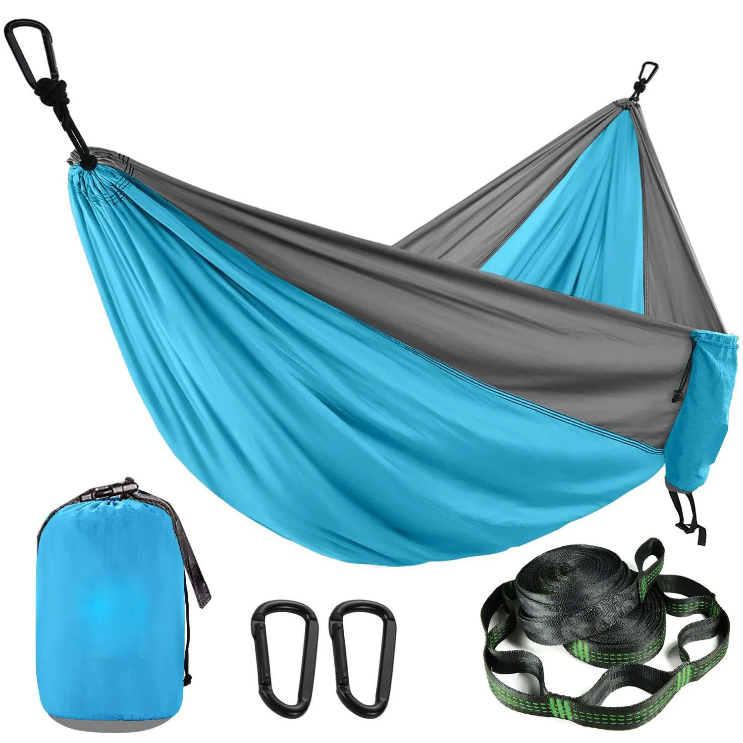 Парашютный гамак однотонный с ремнями и черным карабином для кемпинга выживания