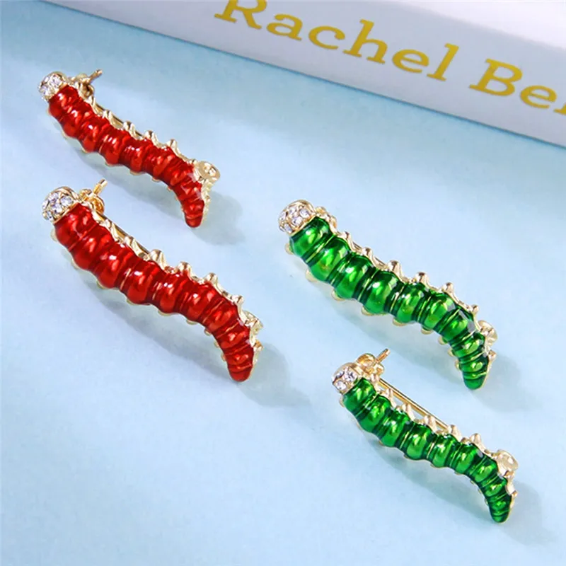 Pinksee 2 шт./лот Милая личность мультфильм насекомое зеленая/красная Эмаль Кристалл