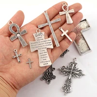 2pcslot silver color charm cross pendant 10 style charms for jewelry making finding supplies diy jewelry bracelet accessories
