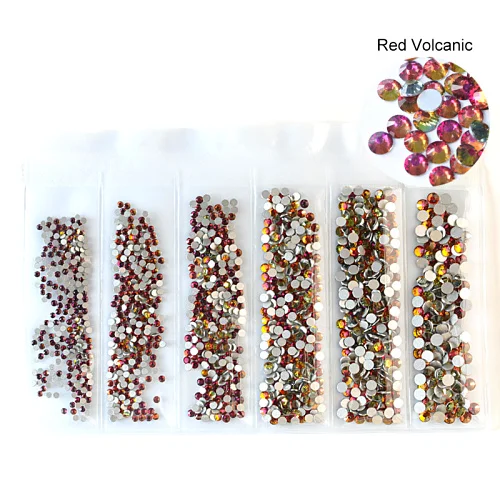 Red Volcanic 1580 шт разноцветные стразы разных размеров без горячей фиксации с кристаллами AB стеклянные плоские стразы для украшения ногтей B1048 - Цвет: Red Volcanic