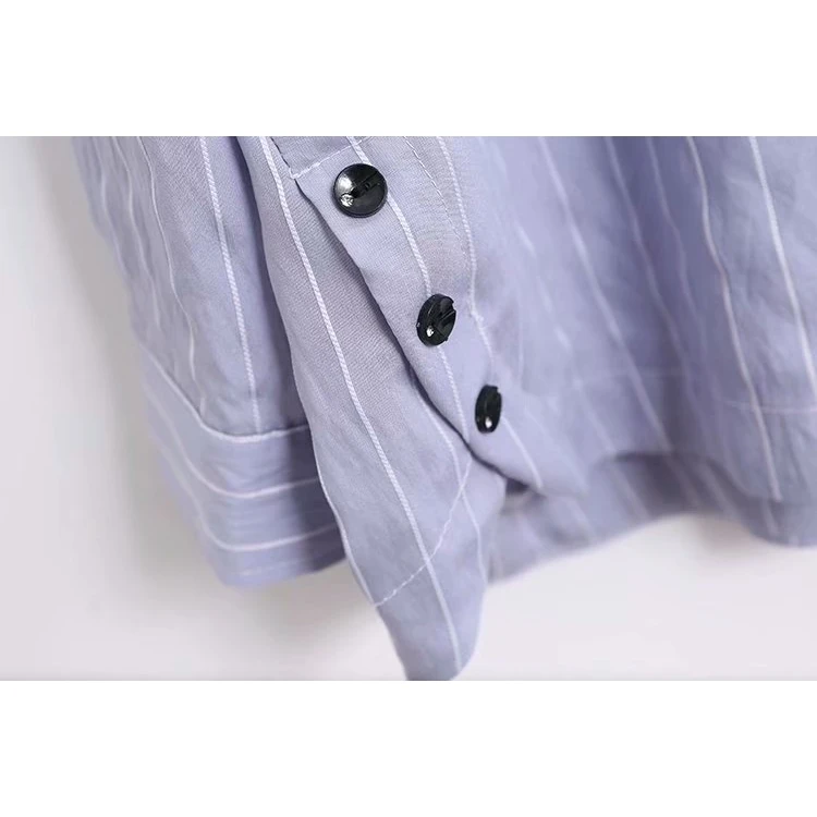 

Plus Size 2XL-5XL Fashion Women Blouse Long Sleeved Irregular Hem Loose Striped Long Sleeve blouse OL Tops