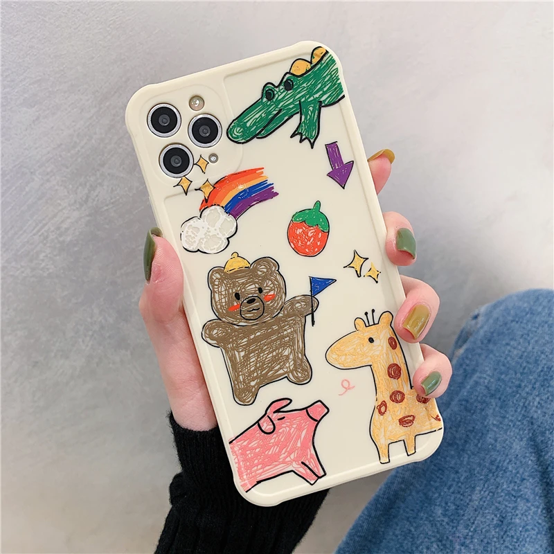 

Cute Bear Cartoon Rabbit Animal Phone Case For iphone 12 Pro Max 12 Mini 11 Pro XR XS Max X 7 8 Plus Soft TPU Lovely Back Case