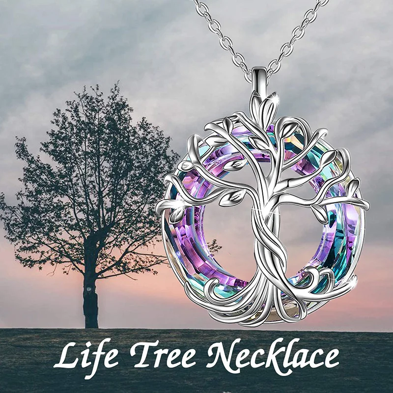 

Celtic Family Tree of Life Necklace with Purple Blue Crystal Pendant Jewelry Gift for Women Girl Friends Mom Birthday Graduation