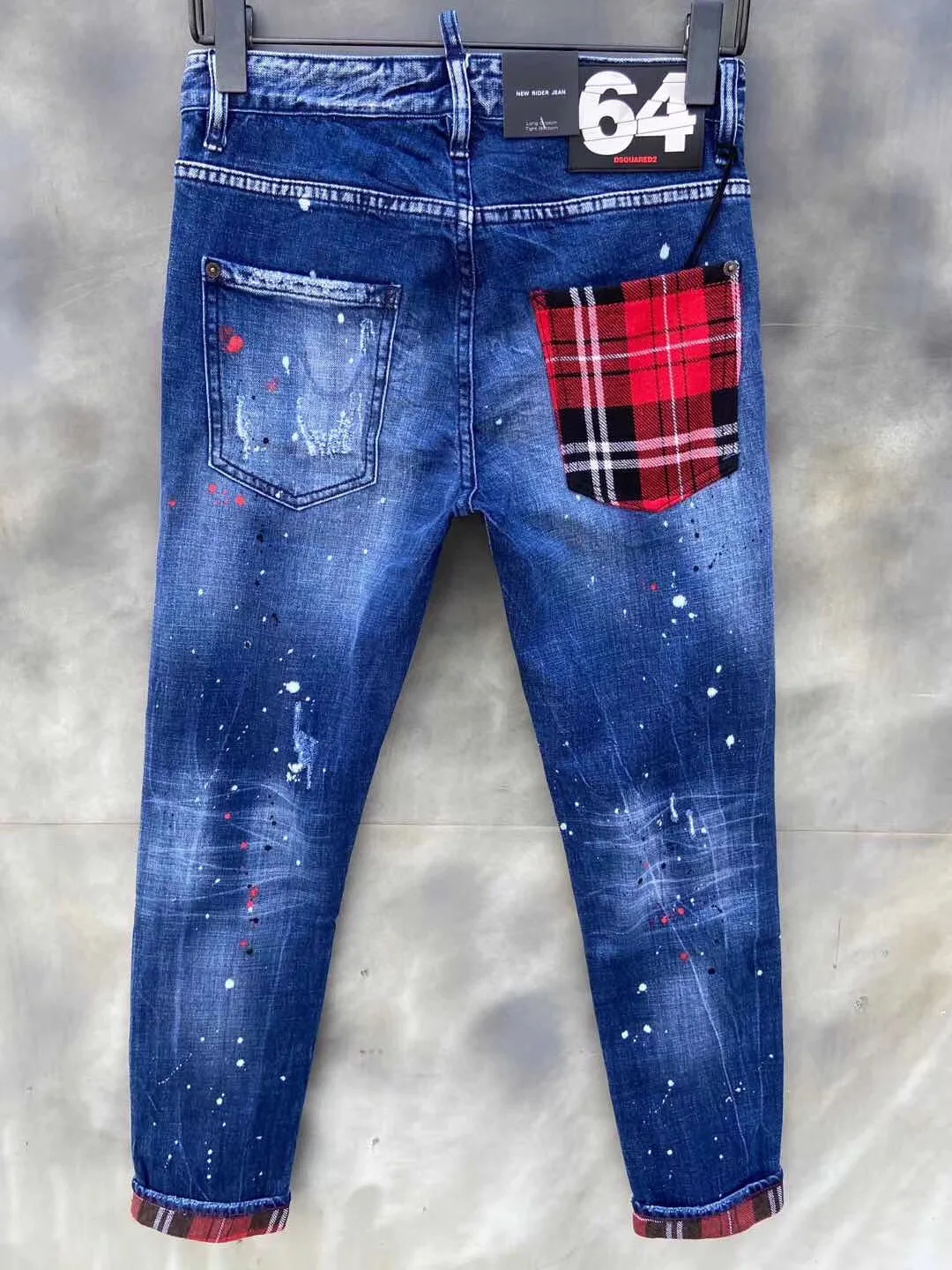 

New Lable DSQUARAED2 Men's Skinny Ripped Jeans Beggar Patches Slim Fit Stretch Casual Pencil Pants Painting Jogging Trousers Men
