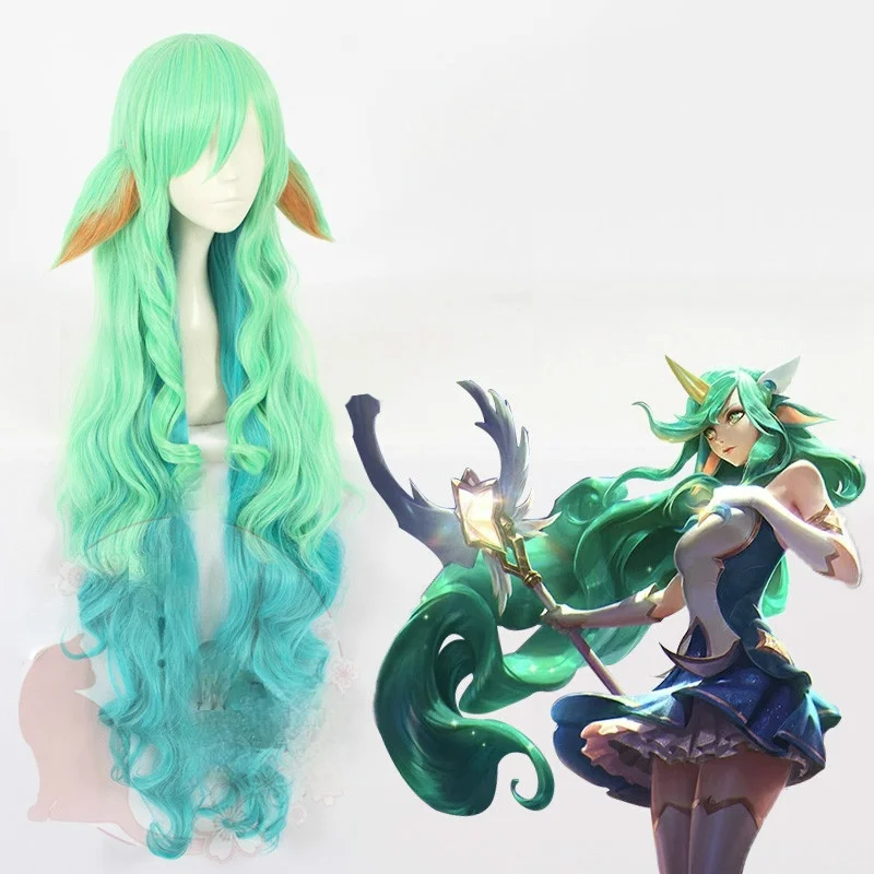 

Game LOL women Soraka cosplay wig Star Guardian green Cosplay Hair Wig and 2 ears