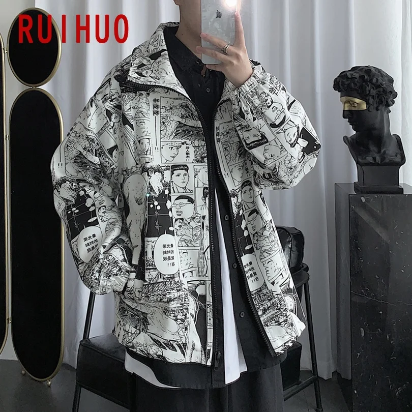 

RUIHUO 2020 Новинка весны с забавным рисунком, повседневная куртка мужская брендовая приталенная ветровка куртка мужские пальто Модная верхняя ...